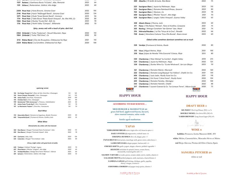 Mediterra Restaurant & Taverna Menu