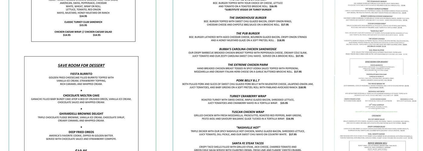 Restaurant at Royce Brook Menu