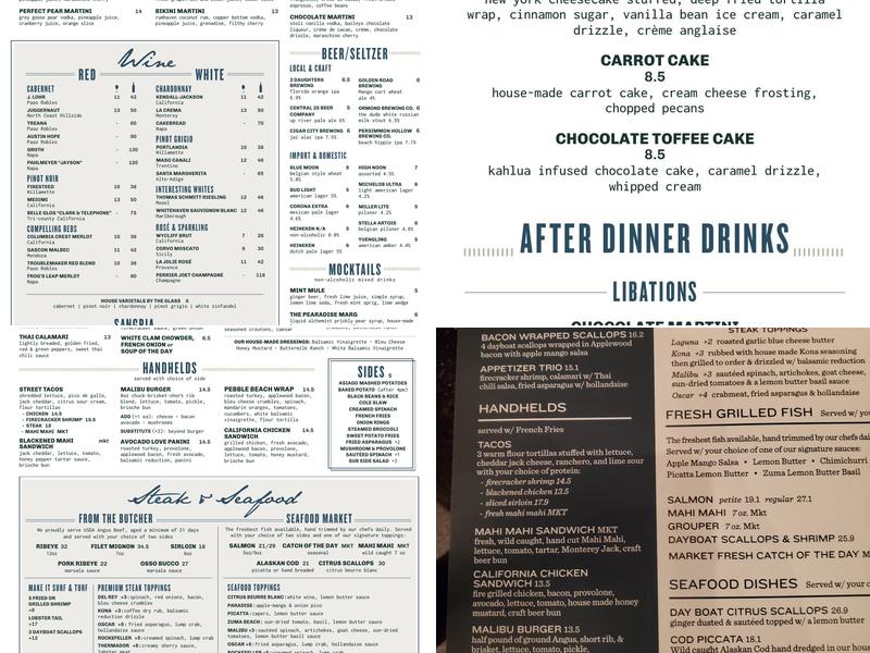 Malibu Beach Grill Menu