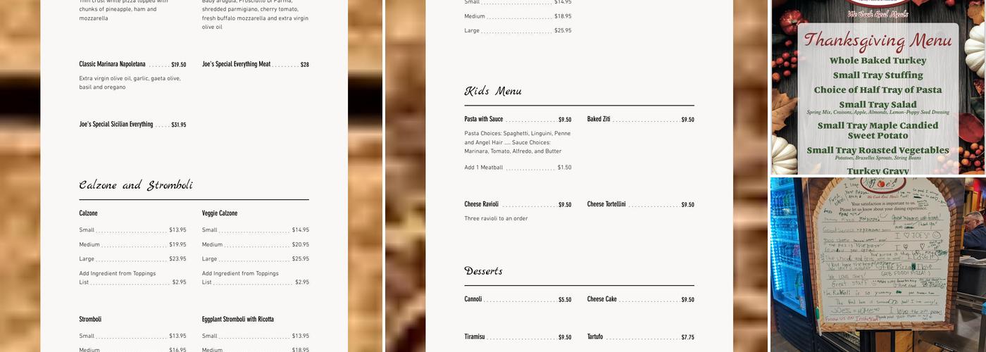 Joe's Pizza & Restaurant Menu