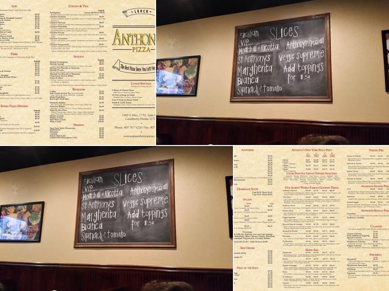 Anthony's Pizza Menu