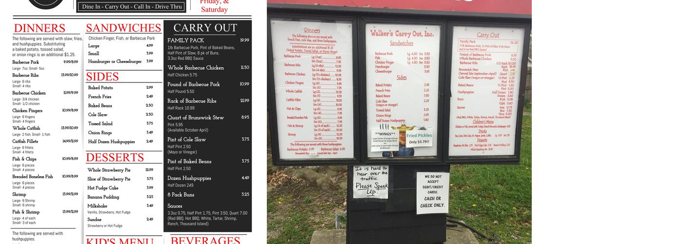 Walkers Carry Out, Inc. Menu