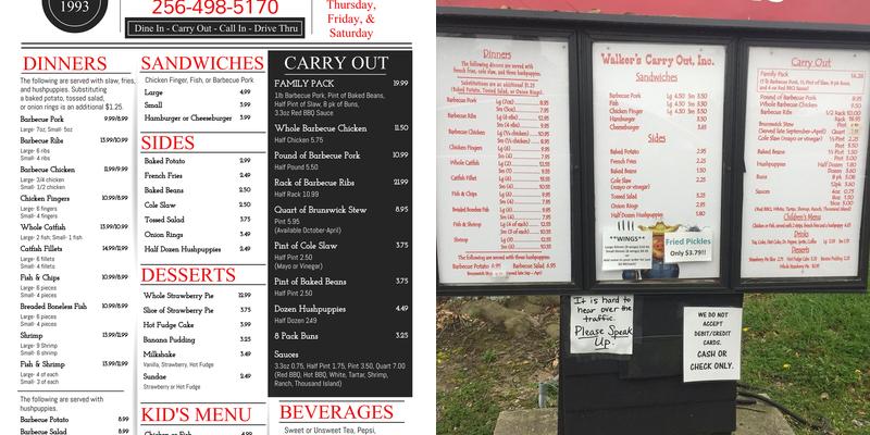Walkers Carry Out, Inc. Menu