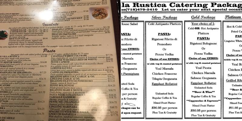 Villa Rustica Menu