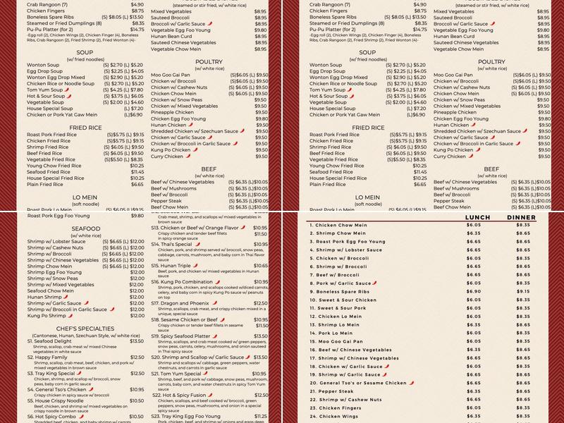 Tray King Menu