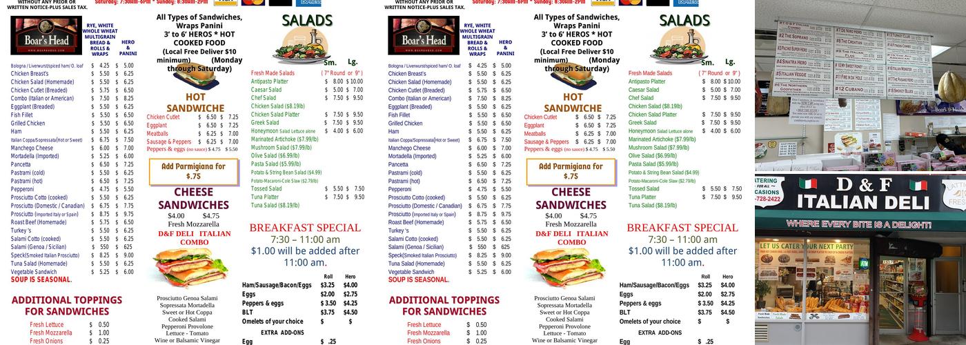 D & F Italian Deli Menu
