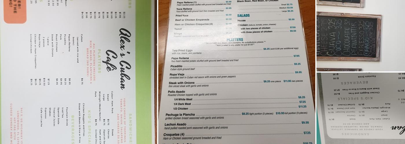 Alex's Cuban Cafe Menu