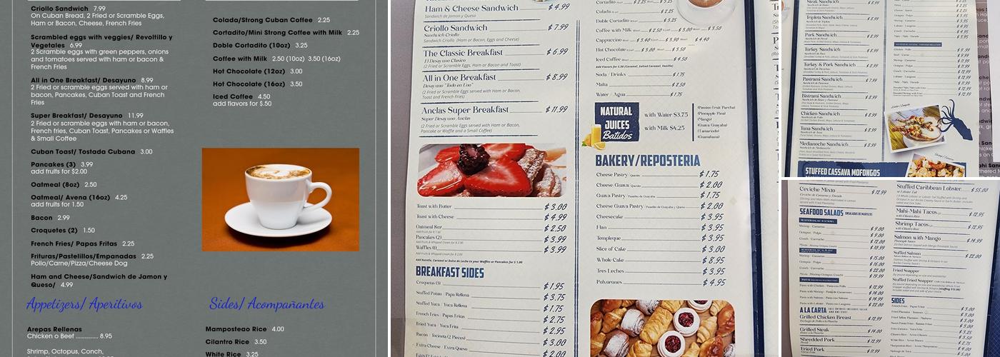 Anclas Latin Cafe & Restaurant Menu