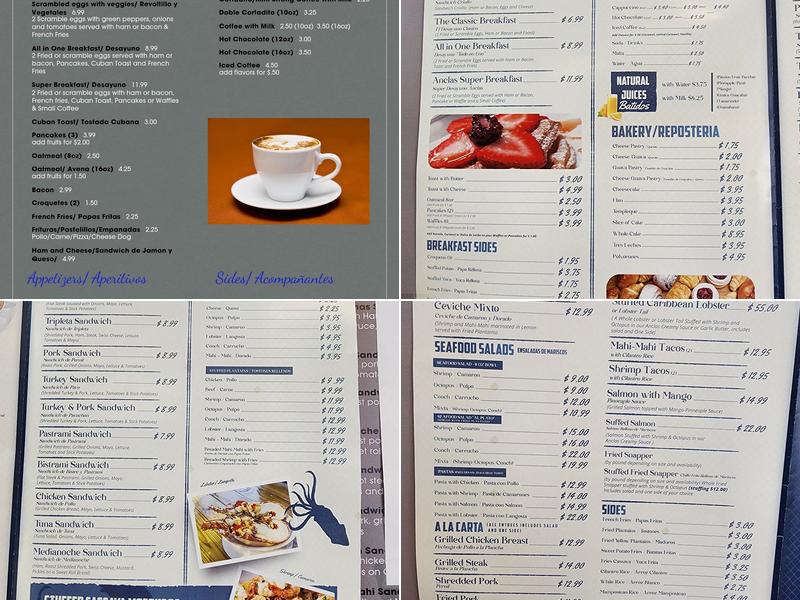Anclas Latin Cafe & Restaurant Menu