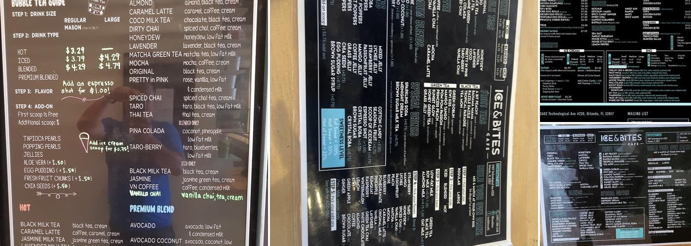 Ice & Bites Café Menu