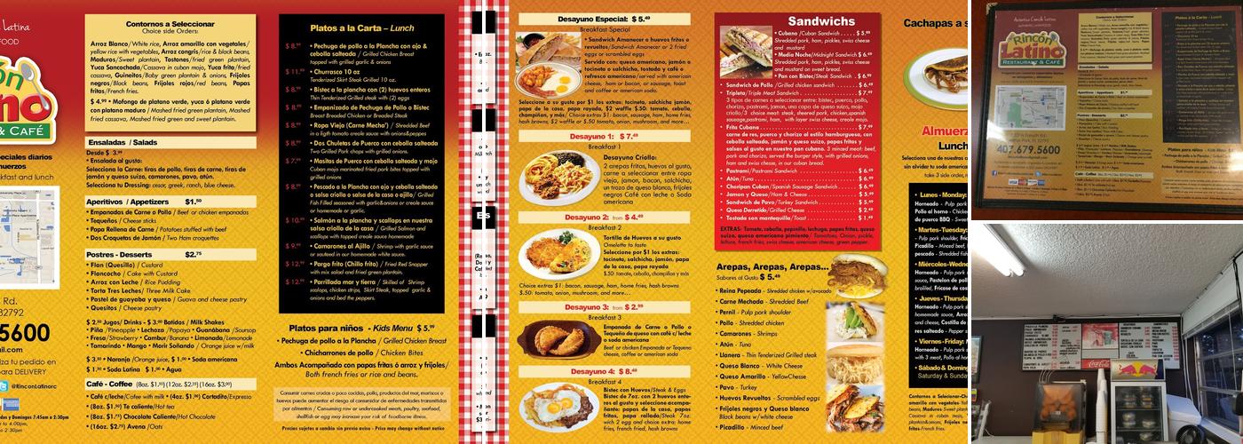 Rincón Latino Restaurant & Café Menu