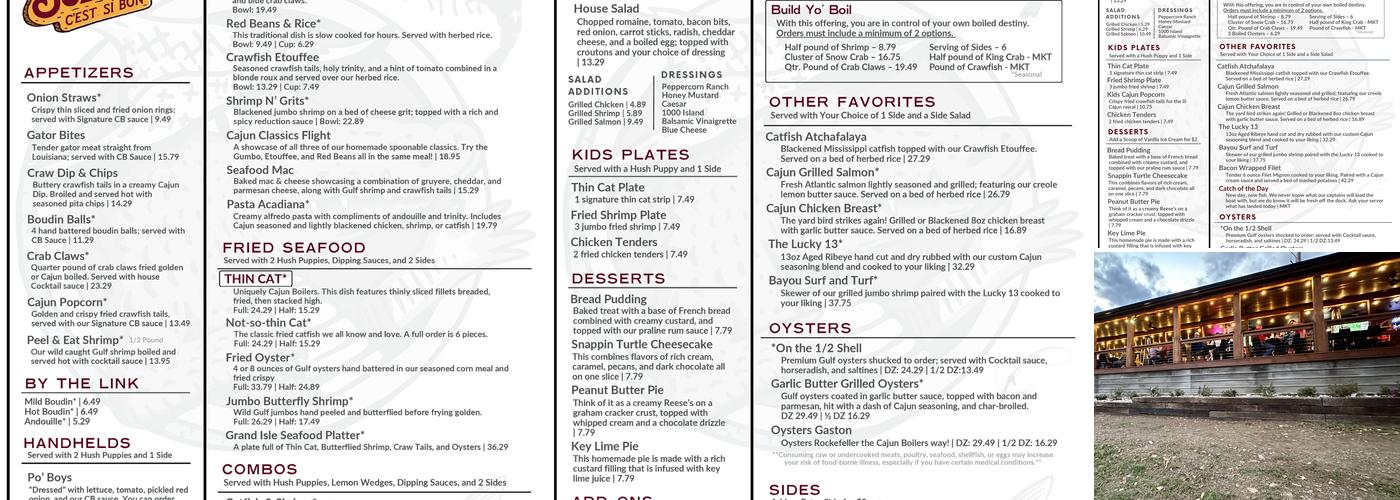 Cajun Boilers Menu