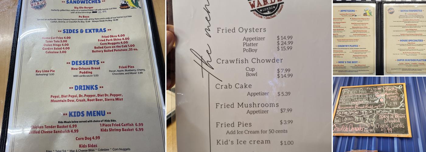 Wards Crawfish Hole Menu