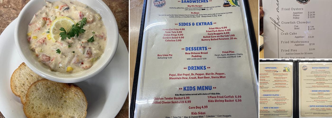 Wards Crawfish Hole Menu