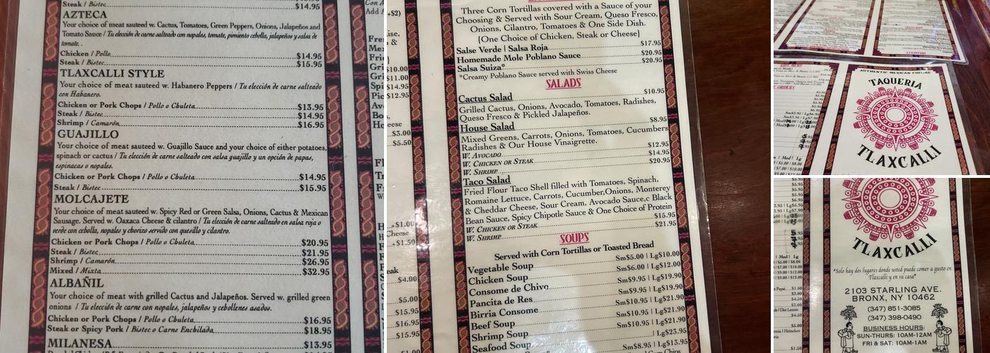 Taqueria Tlaxcalli Menu