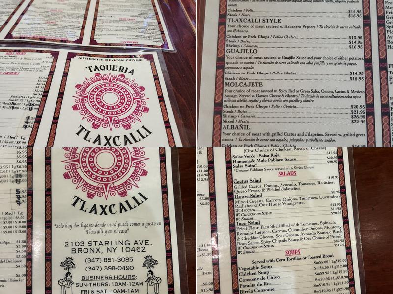 Taqueria Tlaxcalli Menu