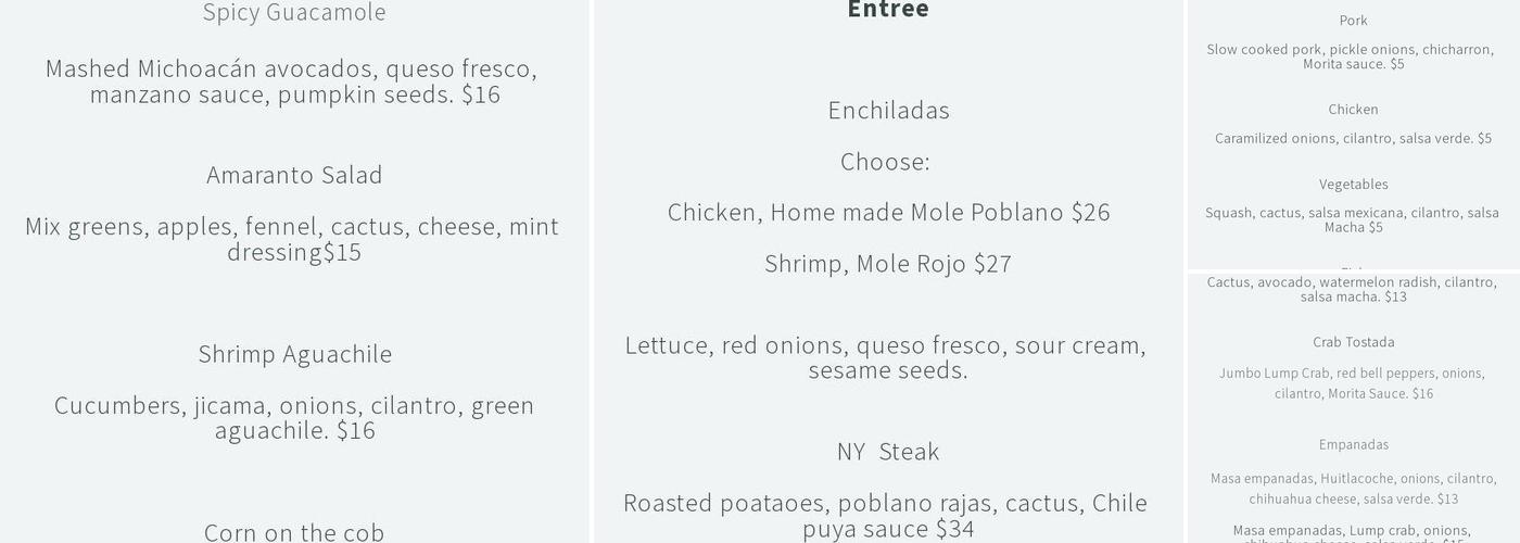 Amaranto Menu