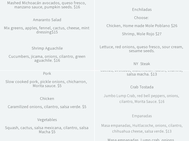 Amaranto Menu