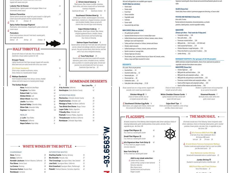 Al & Alma's Supper Club and Charter Cruises Menu