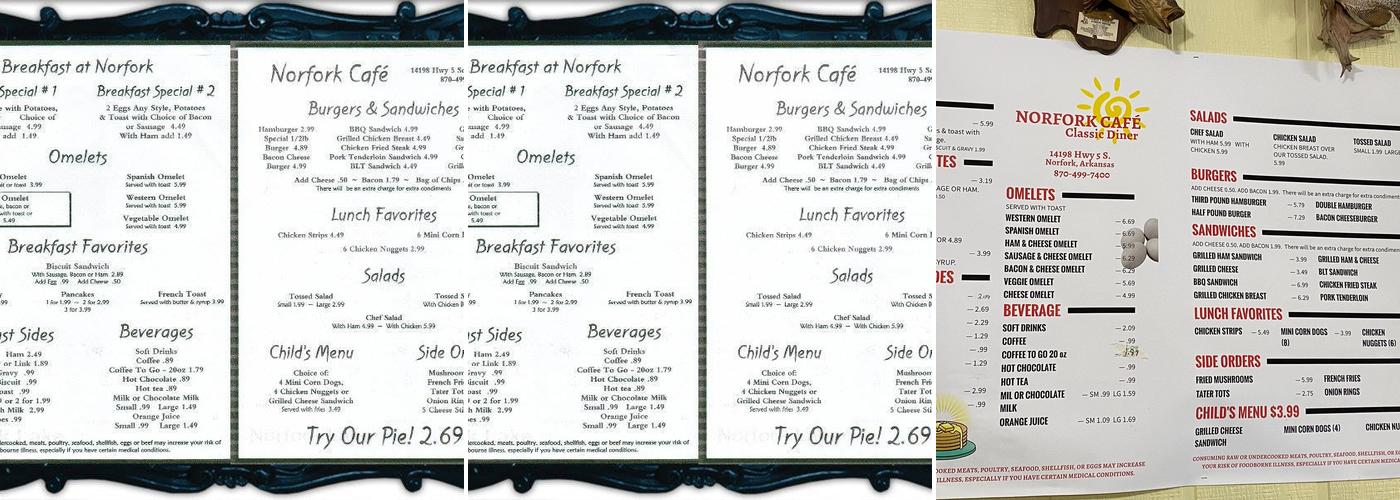 Norfork Cafe Menu