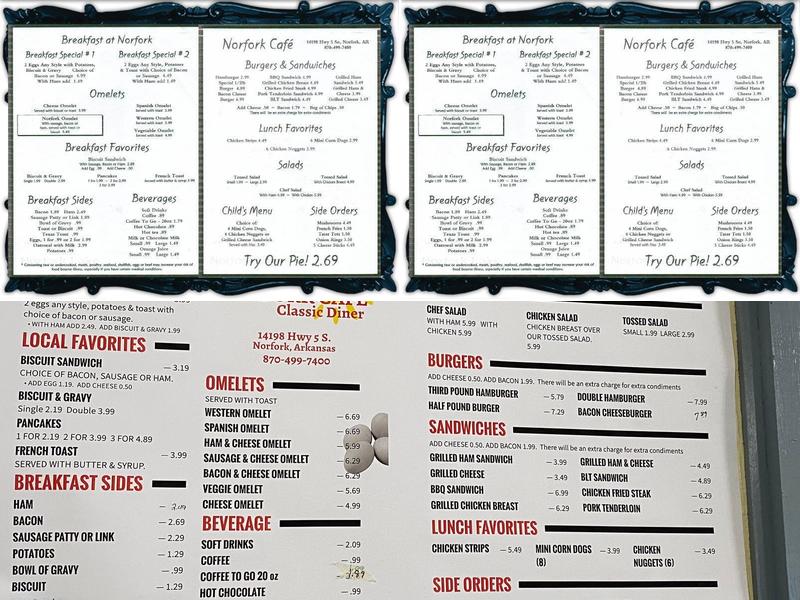 Norfork Cafe Menu