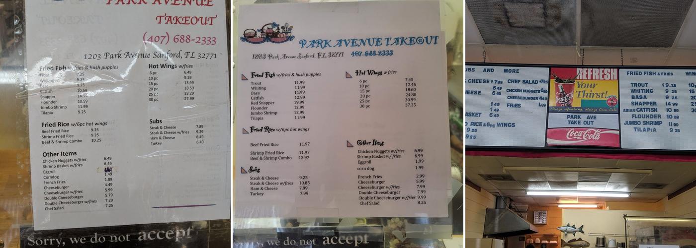Park Avenue Takeout Menu