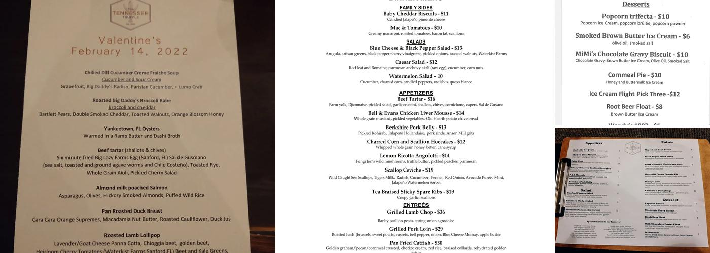 The Tennessee Truffle Menu