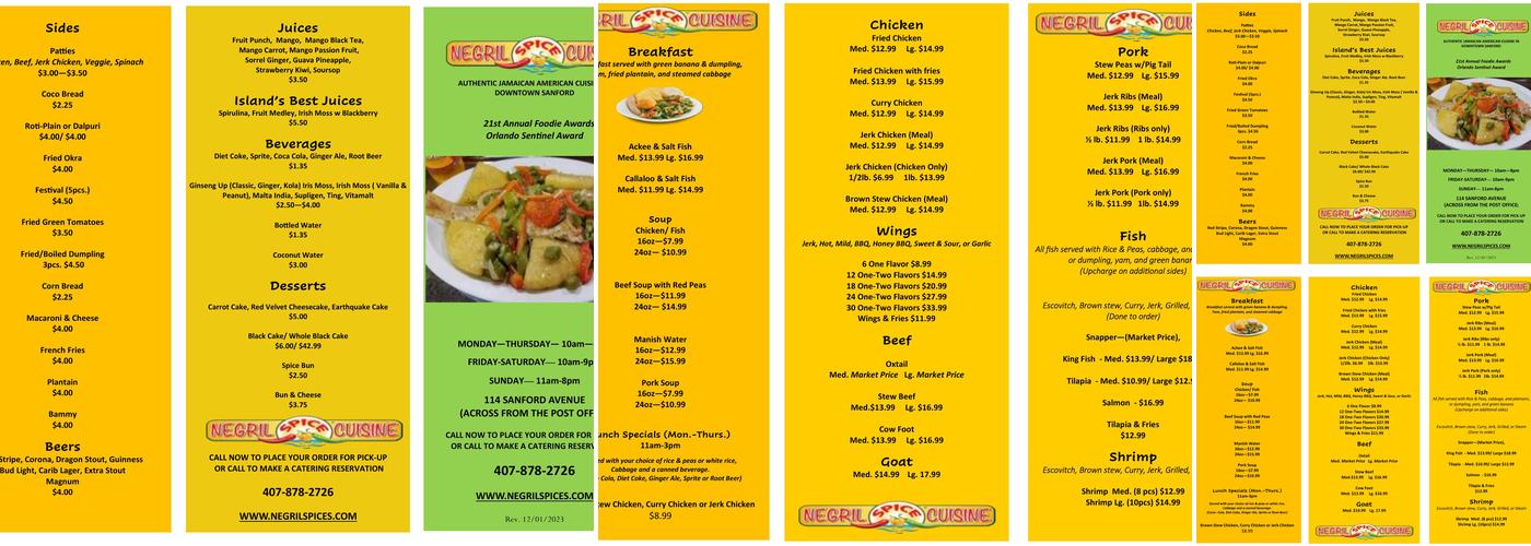 Negril Spice - Jamaican American Cuisine Menu
