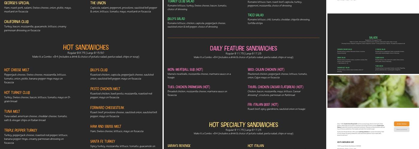 South Union Bread Cafe Menu