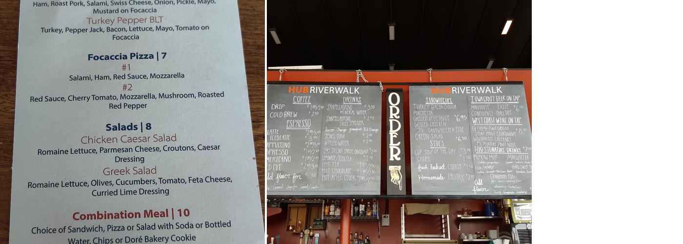The Riverwalk Hub Menu