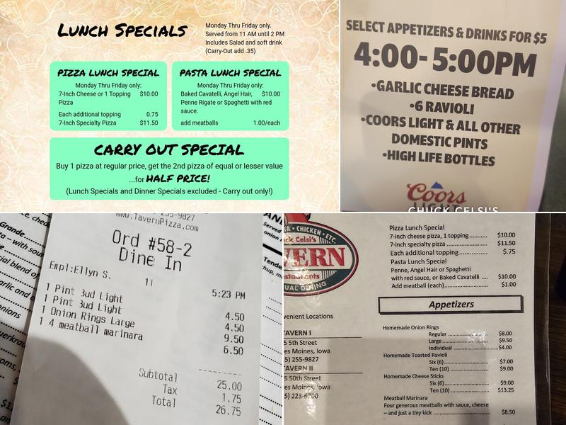 Chuck Celsi's Tavern Restaurant Menu