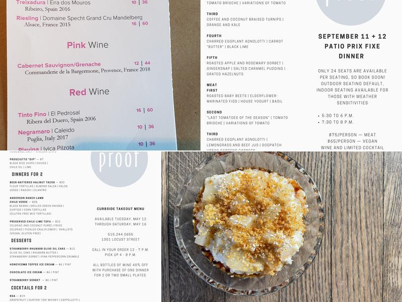 Proof Restaurant Menu