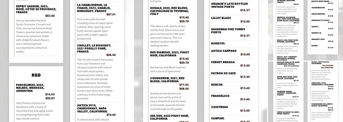 Trinity Place Menu