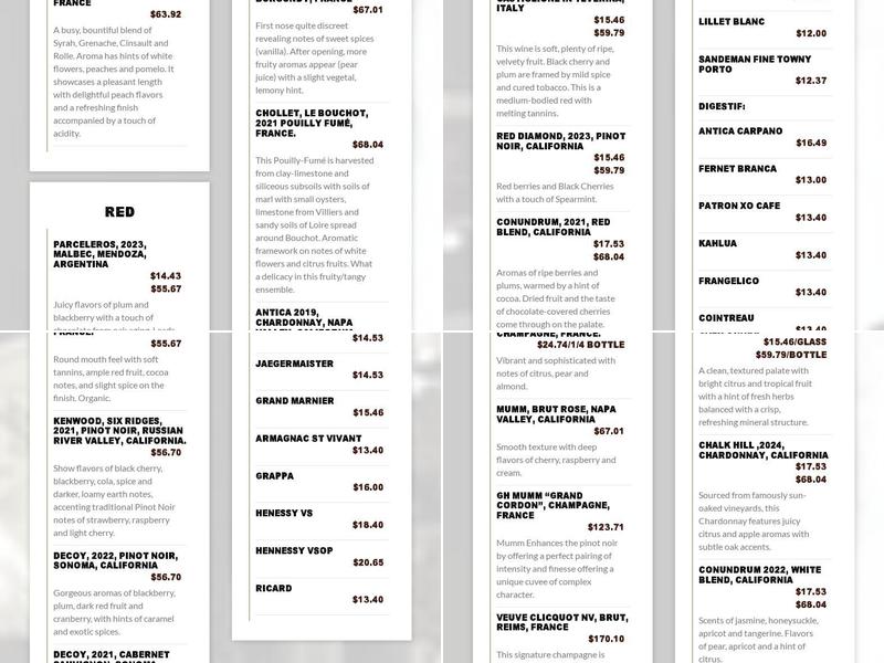 Trinity Place Menu