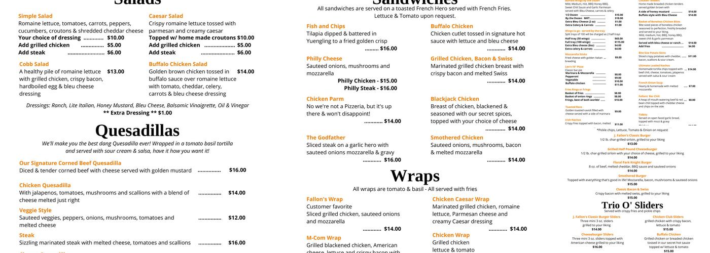 J Fallon's Tap Room Menu
