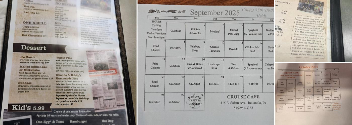 Crouse Cafe Menu