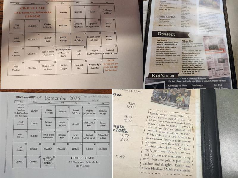 Crouse Cafe Menu