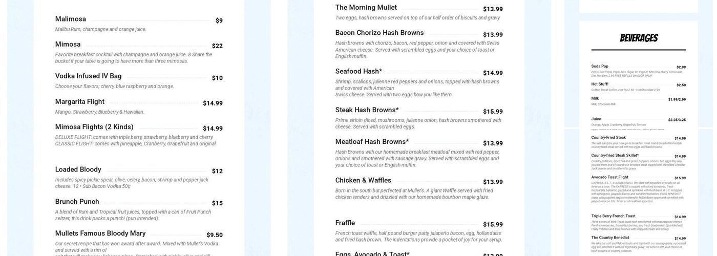 Mullets Restaurant Menu