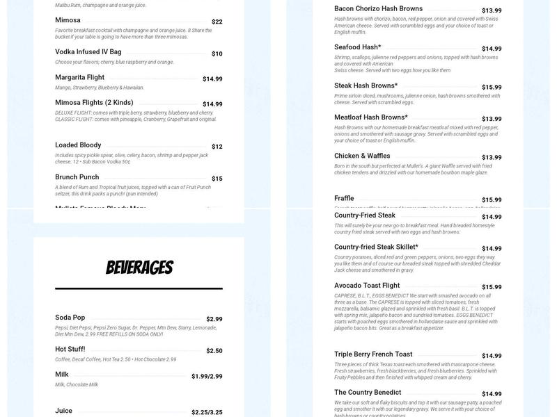 Mullets Restaurant Menu