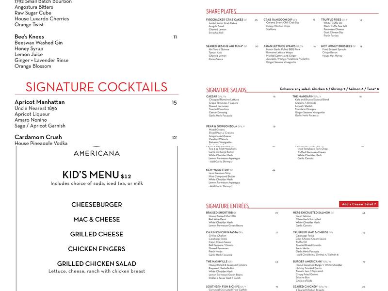Americana Menu