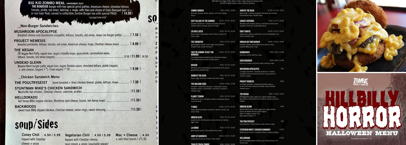 Zombie Burger + Drink Lab Menu