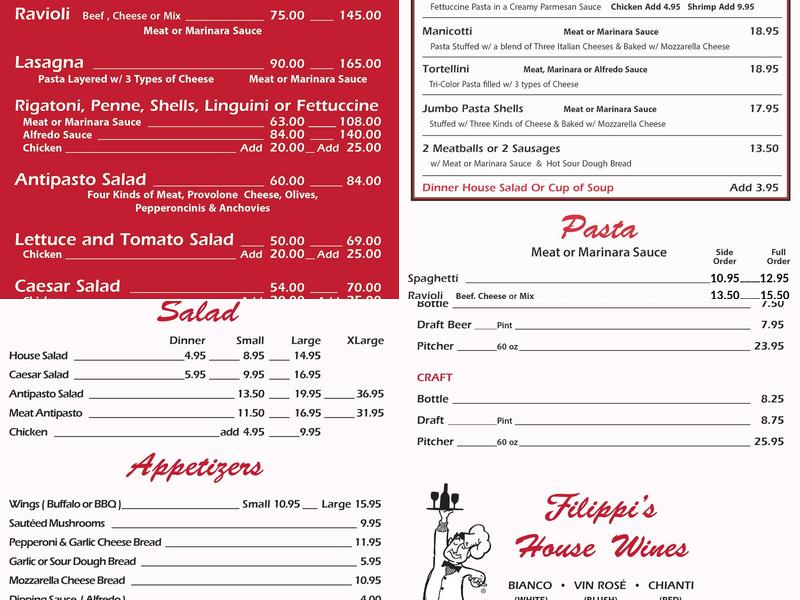 Filippi's Pizza Grotto Chula Vista Menu