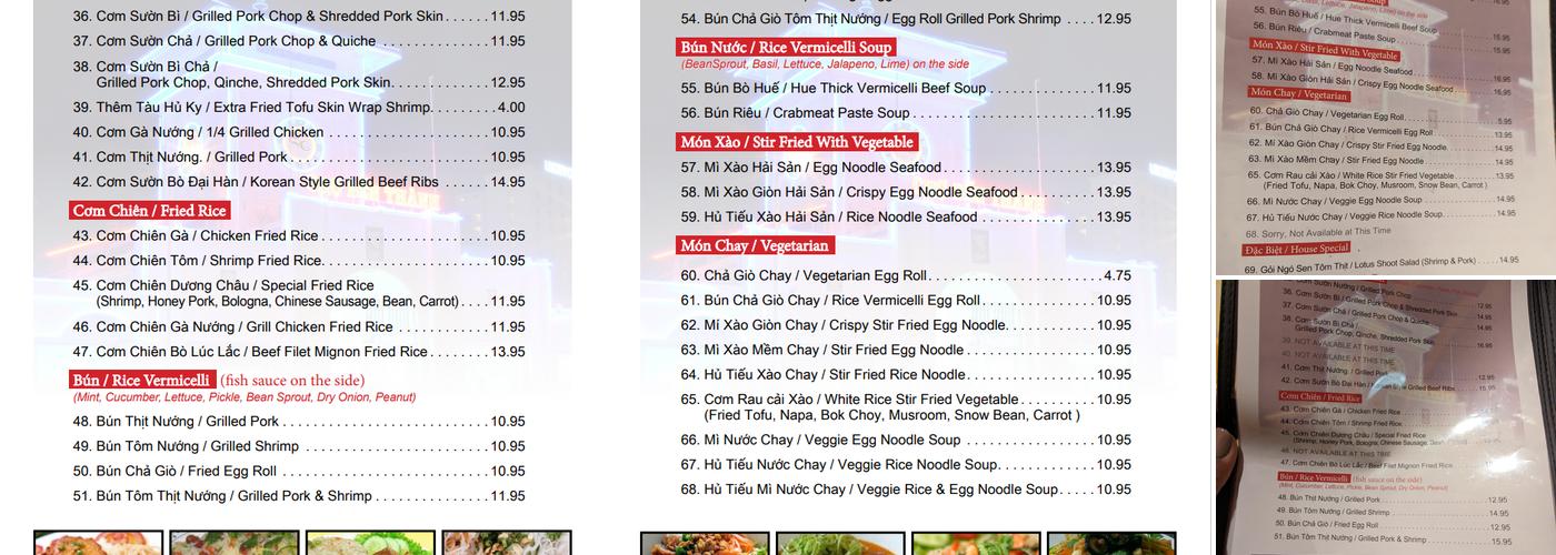 Pho Saigon Cuisine Menu