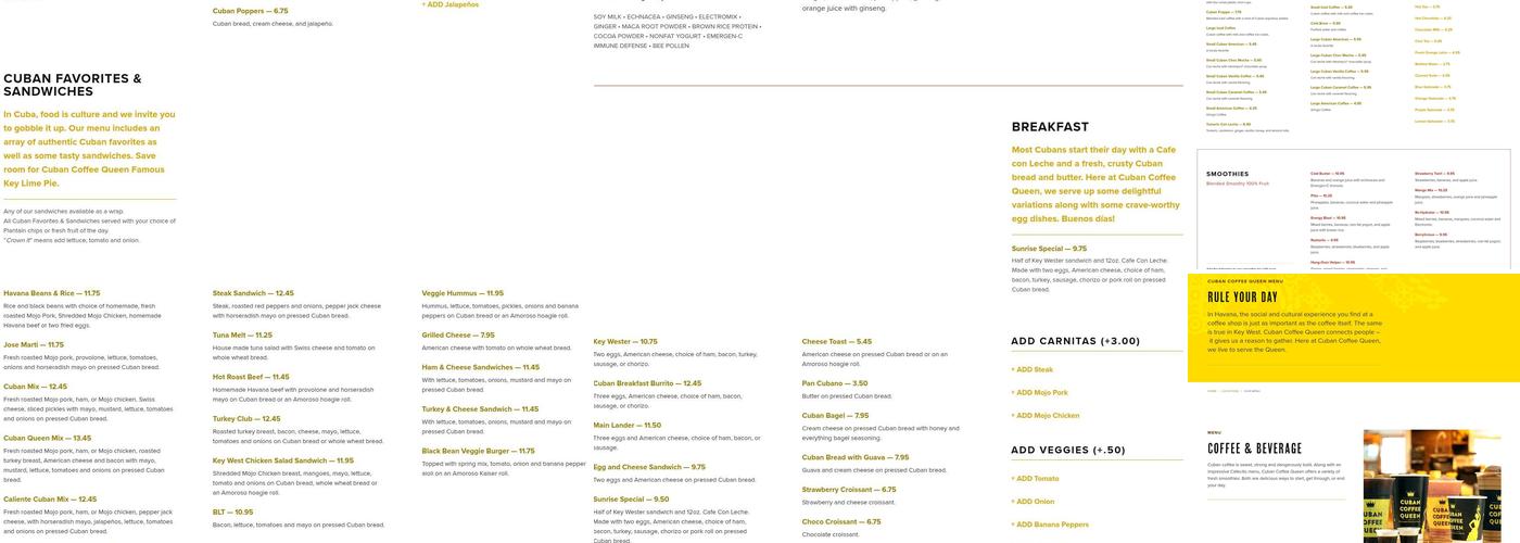 Cuban Coffee Queen Waterfront Menu