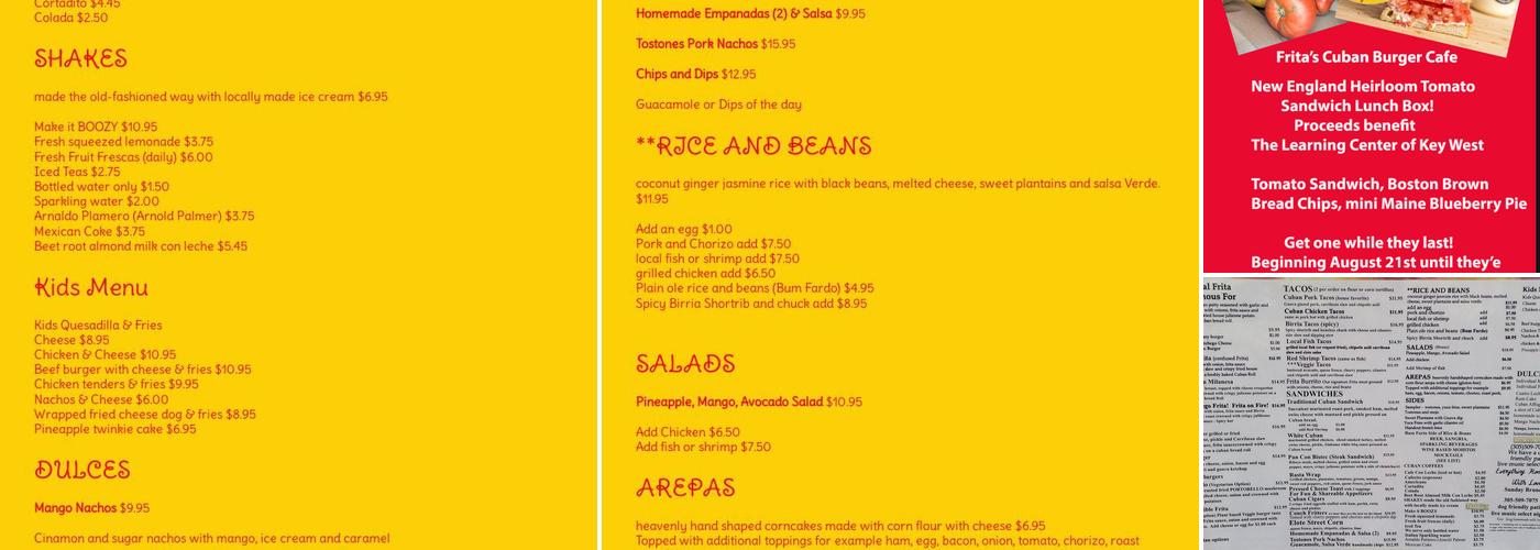 Frita's Cuban Burgers Menu