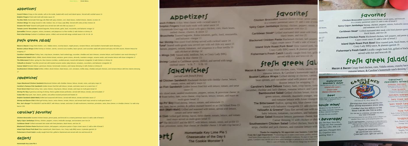 Caroline's Cafe Menu