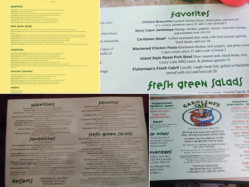 Caroline's Cafe Menu