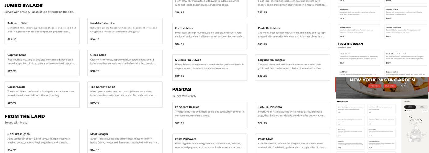 New York Pasta Garden Menu