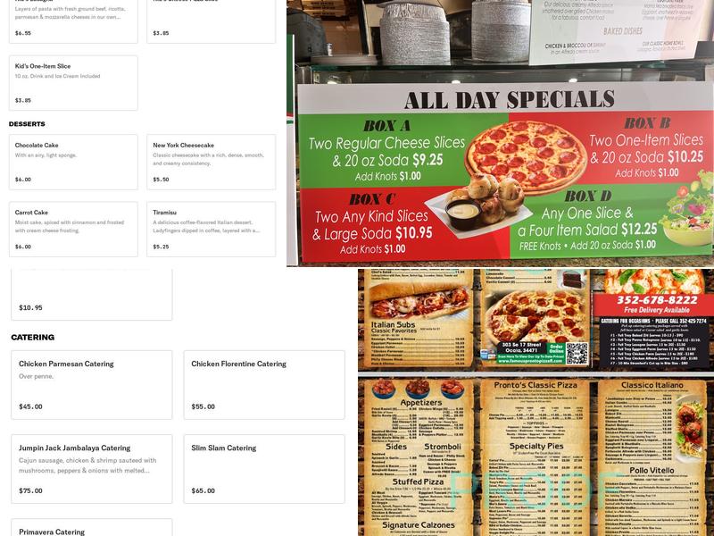 Pronto Pizza Menu