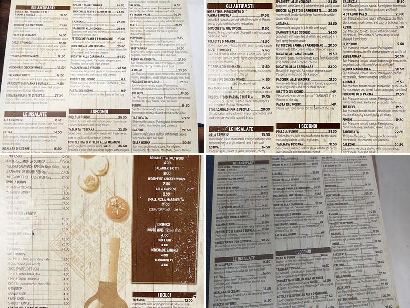 Onlywood Pizzeria Trattoria Menu